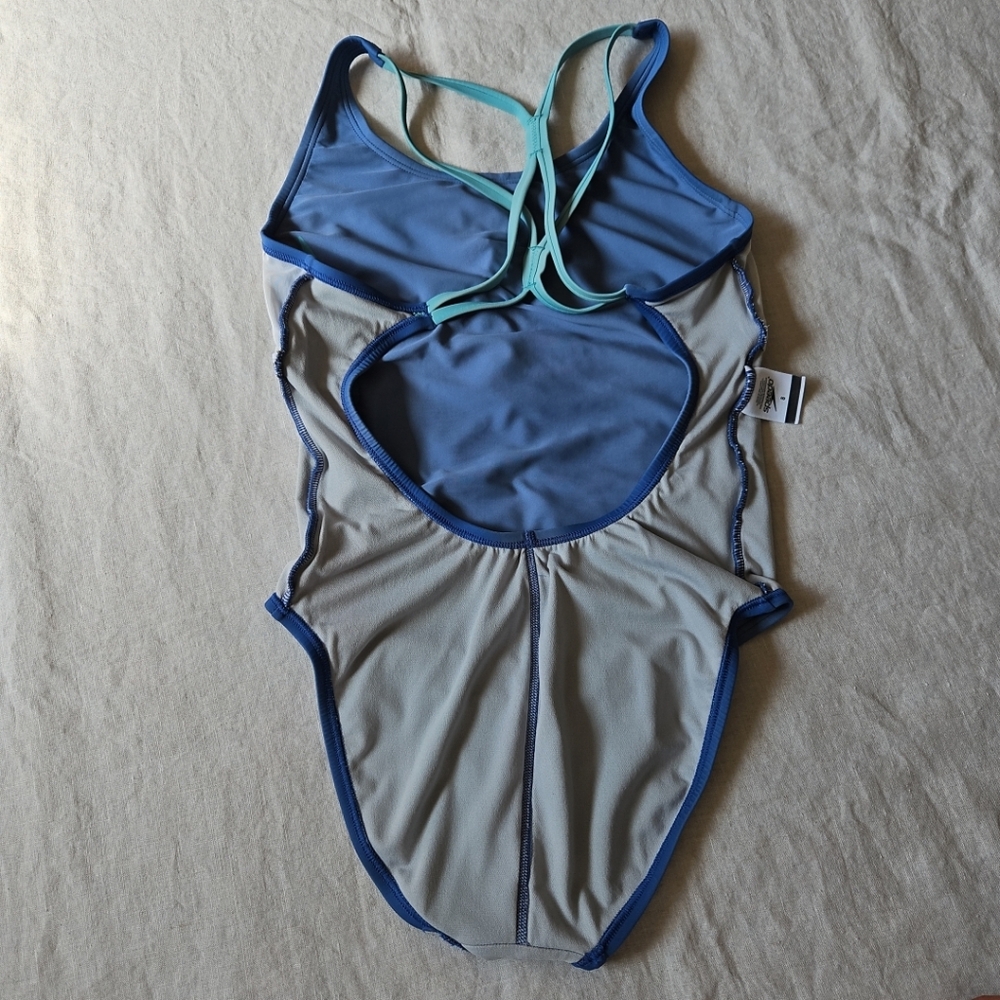 Speedo Blue Greyish One-Piece Swimwear Racerback Athletic Cut Size 8 - Picture 11 of 15